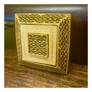 1960’s Victorian/ Etruscan Revival Style Square Gold Textured Filigree Brooch